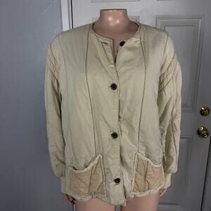 Vintage 40s 50s Quilted Liner Jacket Women's Cotton Button Cream HH7